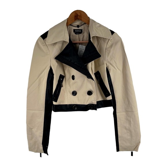 bebe Jackets & Blazers - Bebe Cropped DB Contrast Twill & Vegan Leather Jacket Size Extra Small NWT